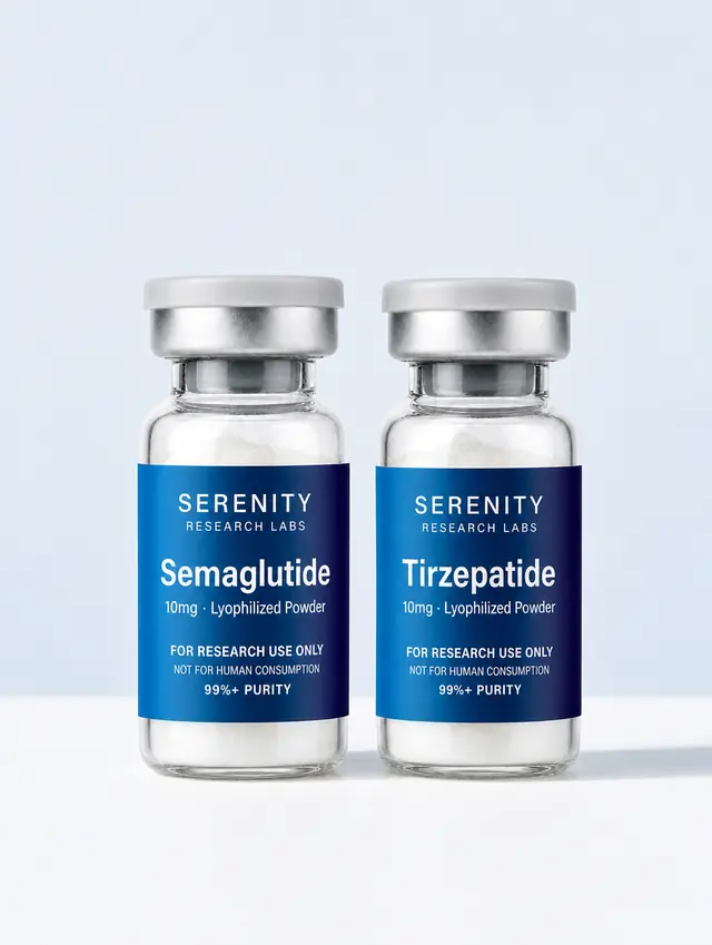 Semaglutide and Tirzepatide vials on a white surface