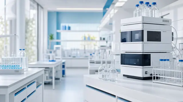 Bright analytical lab with clear glassware
